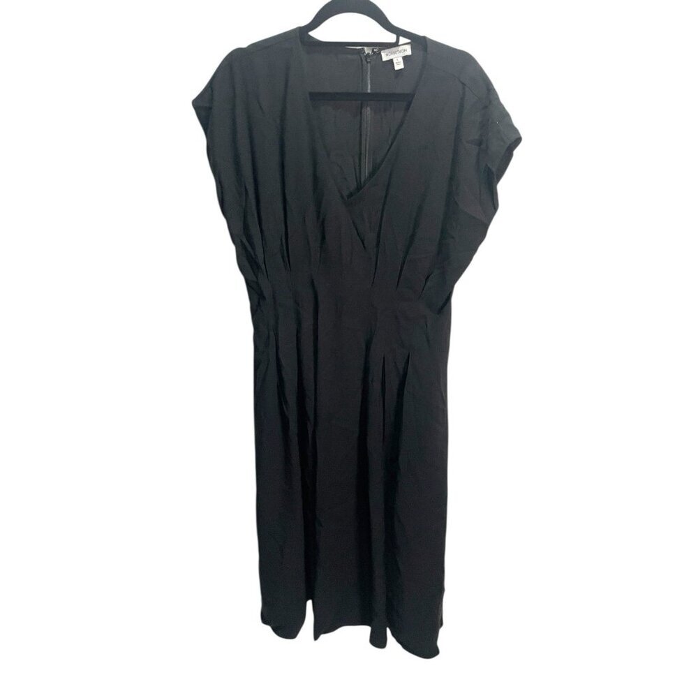 Nordstrom L Midi Dress Black Fit And Flare Short Sleeve V-neck NEW